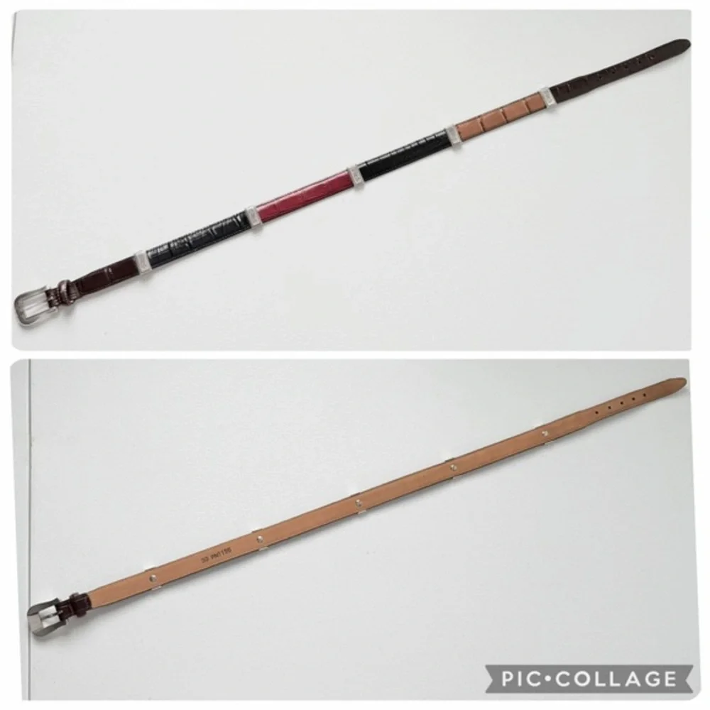 Multicolor Segmented Belt Black Brown Tan‎ Red Alligator Silver Hardware 30